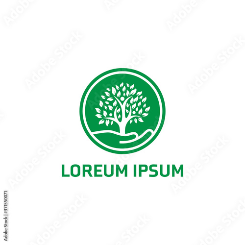Tree Logo Template with hand vector illustration.