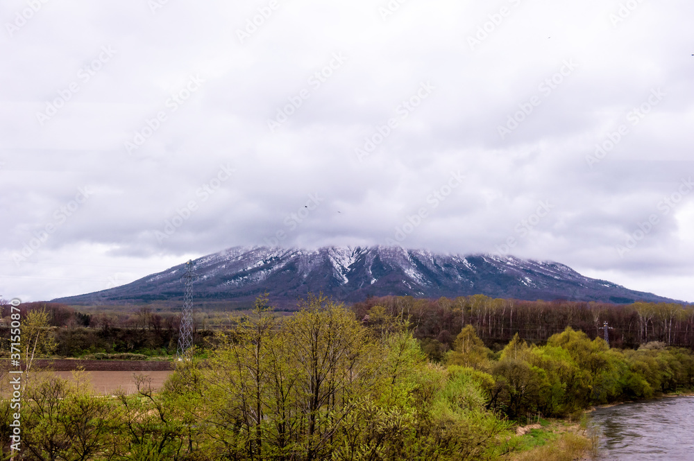 Beautiful snowy view of Yotei mountain and landscape,Hokkaido Japan.