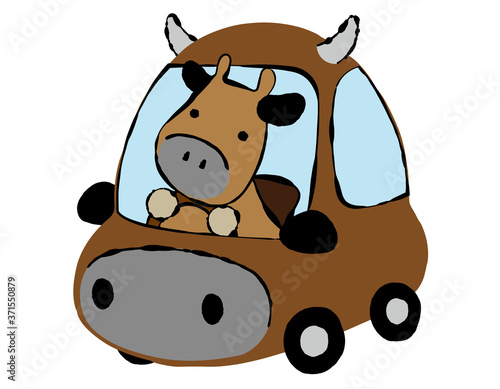 牛02_03（自動車を運転する牛さん）
