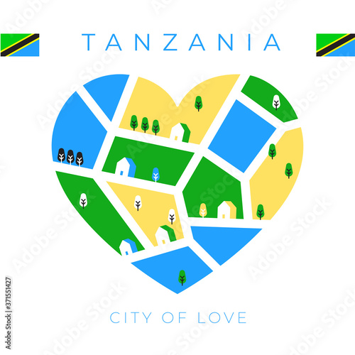 National flag with heart shaped landscape : Vector Illustration	