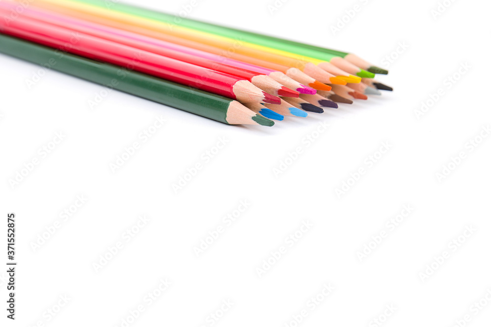 Colour pencils isolated on white background close up Colour pencils isolated on white background close up