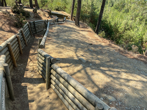 Canakkale, Turkey - 01/08/2020: 
trenches during the Turkish military battle of Çanakkale, Battle of Chunuk Bair - military trench, first world war photo