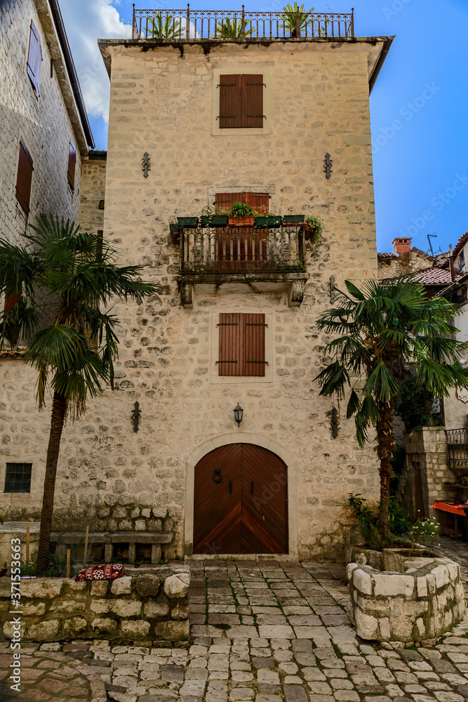 Old stone house in the Old town in Kotor Montenegro in the Balkans