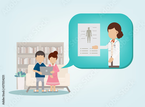Online Doctor concept with doctor on digital tablet flat design vector illustration