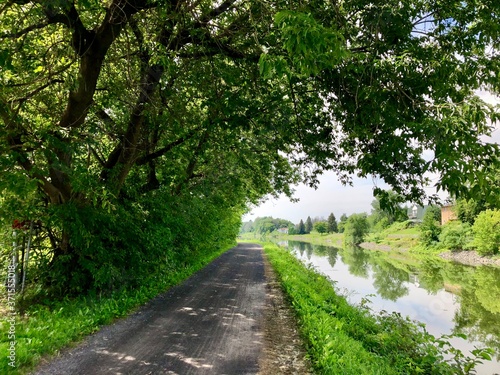 Summer landscape - bike path along the canal Richelieu, Quebec, Canada