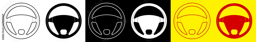steering wheel. Correct position of driver hands on steering wheel. Driver and pedestrian safety. Training, instruction. Black and white vector steering wheel. Correct position of driver hands on steering wheel. Driver and pedestrian safety. Training, instruction. Black and white vector