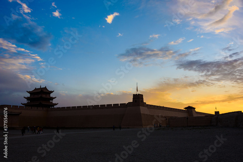 13th century Jiayuguan Pass, first frontier fortress at the west end of the Great Wall in Gansu Province, China
