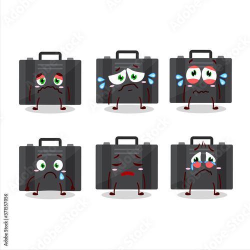 Black suitcase cartoon character with sad expression