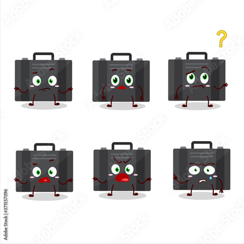 Cartoon character of black suitcase with what expression