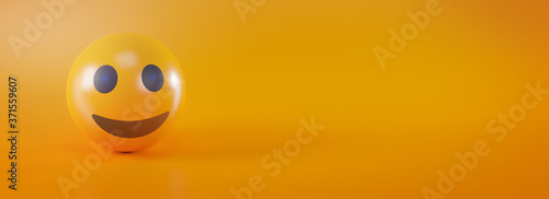 Smile Emoji on Yellow Social Media Concept Banner Background 3D Rendering. Copy Space