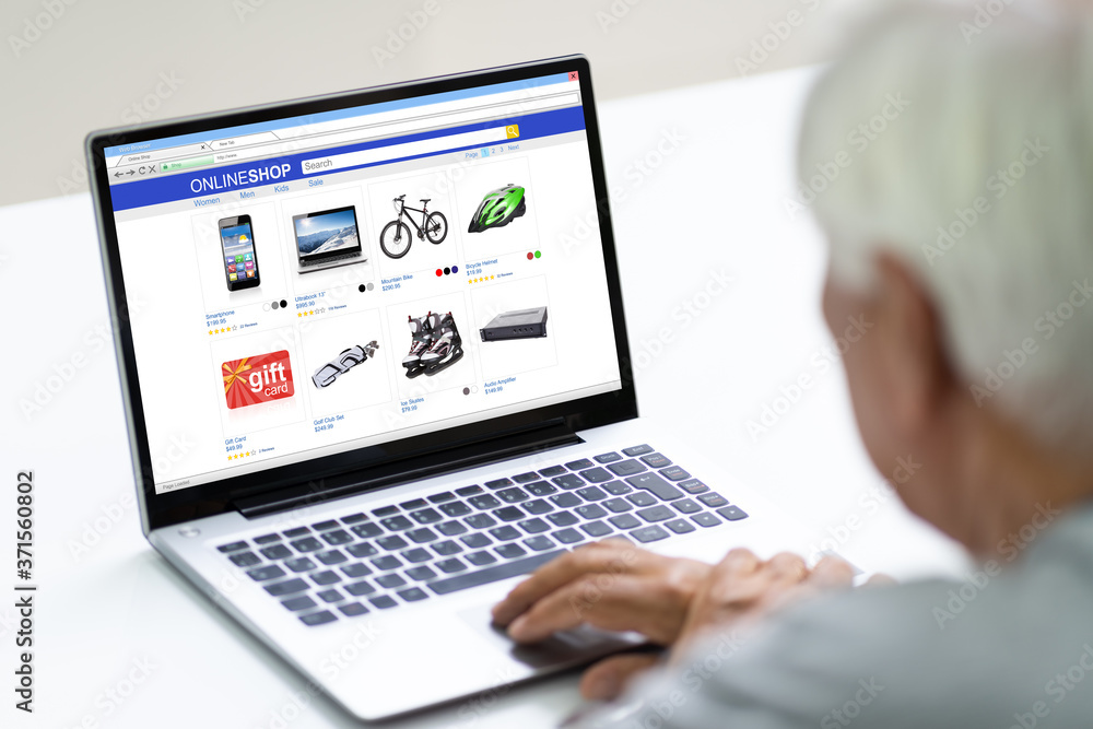 Senior Man Shopping Consumer Gadgets Online Senior Man Shopping Consumer Gadgets Online