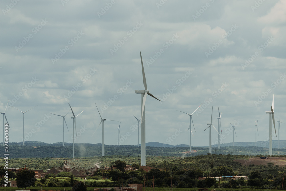 View of the windmills in the land at Wankaner, Gujarat, India