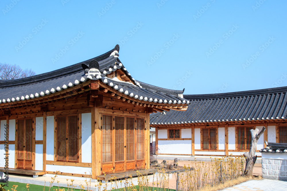 Traditional Korean style architecture at Hanok Village. Traditional Korean house.