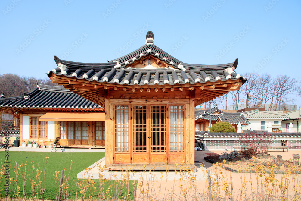Traditional Korean style architecture at Hanok Village. Traditional Korean house. Traditional Korean style architecture at Hanok Village. Traditional Korean house.