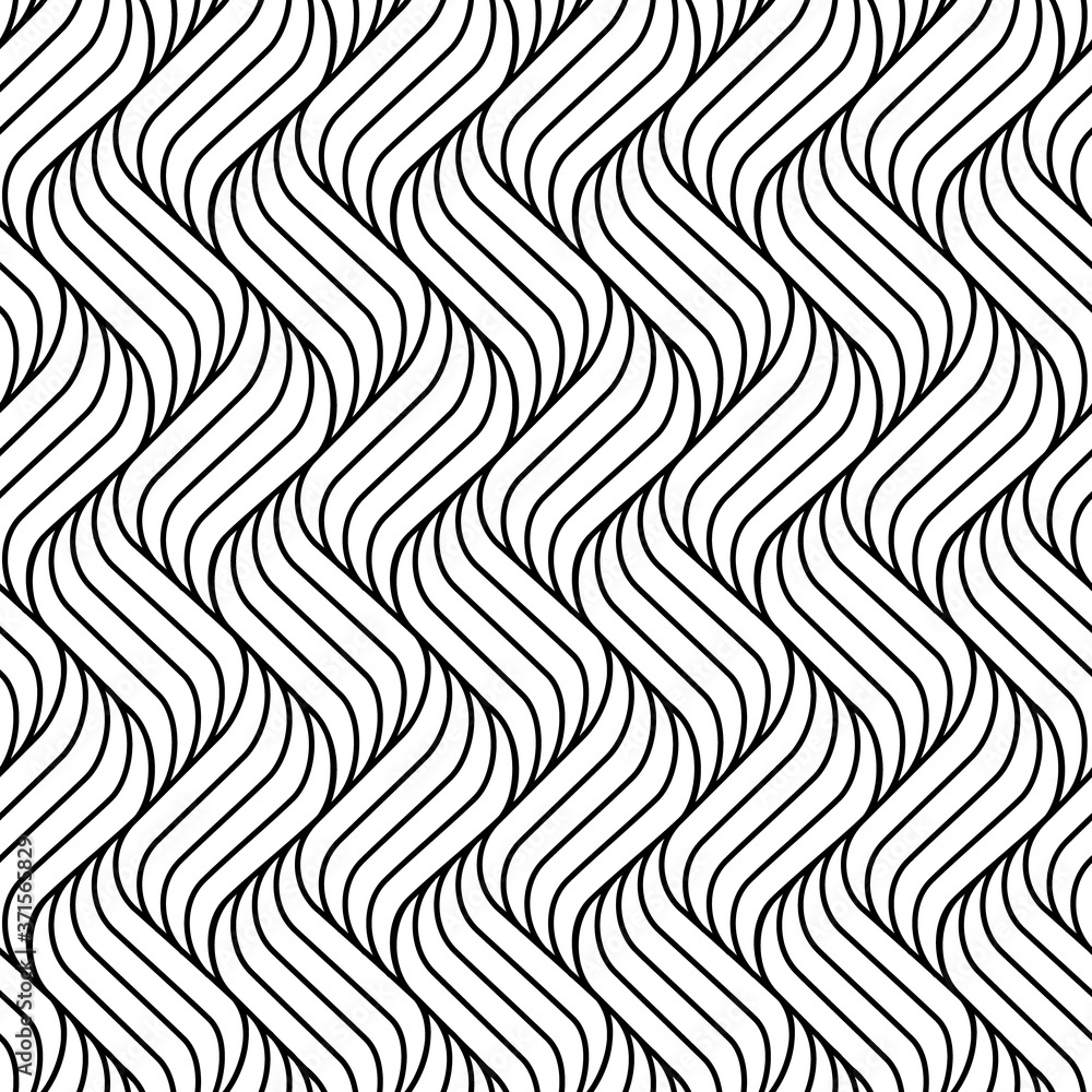 Fototapeta premium Vector seamless pattern. Background wavy line. Modern waves texture. Intricate pipple curly stripe. Repeating contemporary monochrome design for prints. Endless stylish abstract geometric stripes