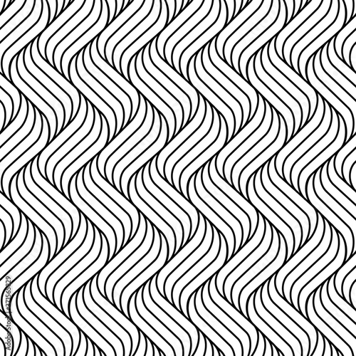 Vector seamless pattern. Background wavy line. Modern waves texture. Intricate pipple curly stripe. Repeating contemporary monochrome design for prints. Endless stylish abstract geometric stripes photo