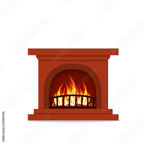Fireplace with a burning fire isolated on a white background, color vector illustration in flat style, clipart, design, decoration, icon, sign, sketch, banner, logo