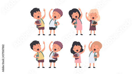 Large Set of Happy Schoolchildren. The teenagers are happy. Suitable for school or vacation design. Isolated. Vector.