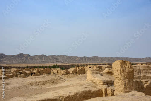 Ancient city ruins of Jiaohe or Yarkhoto dating back to 100 BC in Turpan, Xinjiang, China