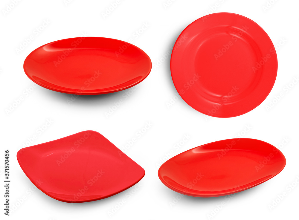set of color red plate on white background set of color red plate on white background