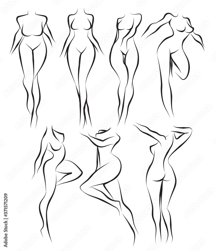 Woman outline hand drawing and sketch black and white