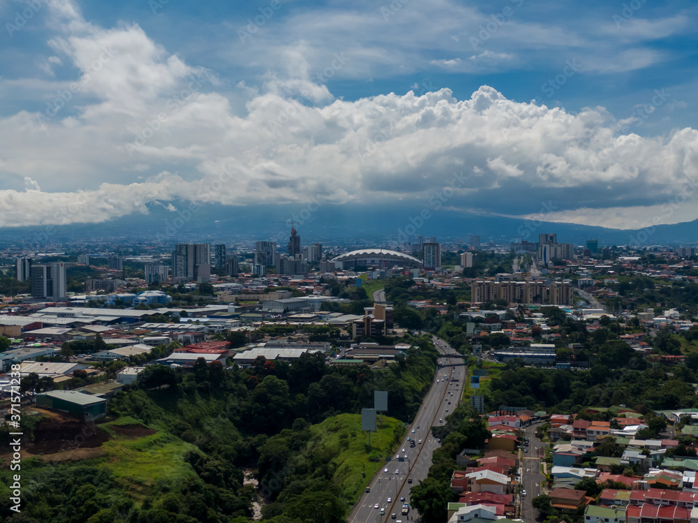 Beautiful aerial view of the city with the magnificent Sabana Park  in Costa Rica