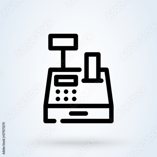 CashBox and check icon or logo line art style. security set point of sale cash box. vector illustration elements of shopping center icons for ui and ux, website or mobile application