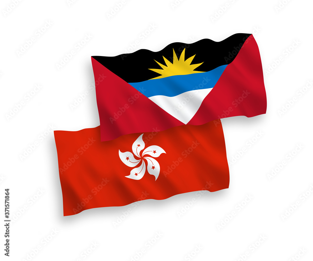 Flags of Antigua and Barbuda and Hong Kong on a white background Flags of Antigua and Barbuda and Hong Kong on a white background