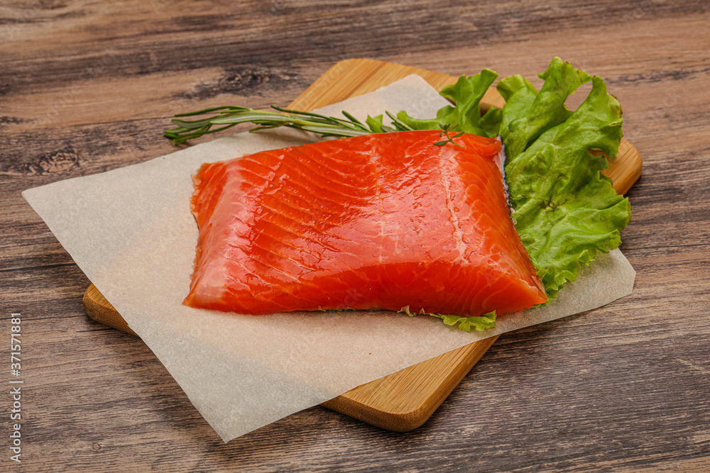 Salmon piece steak served rosemary Salmon piece steak served rosemary
