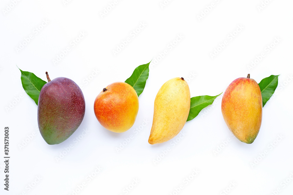Tropical fruit, Mango with leaves on white background. Tropical fruit, Mango with leaves on white background.