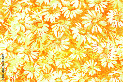 White daisies on a gold background. Seamless pattern.