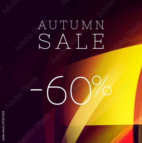Autumn sale banner with abstract graphic geometry shapes in golden colours with per cent