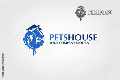 Pets House Vector Logo Template is perfect for veterinary clinic  pet hotel  pet shop or other animals related website or product. 