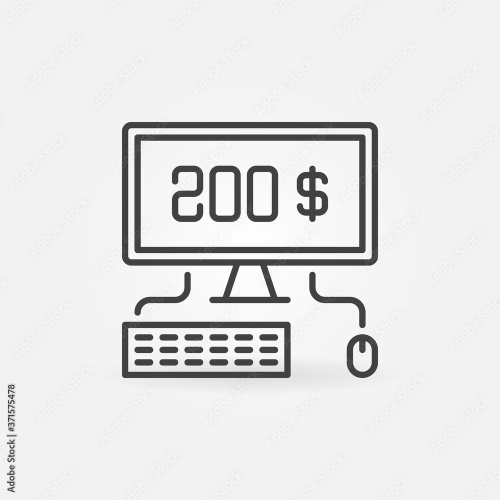 Desktop Computer with Online Banking linear vector concept icon or logo element Desktop Computer with Online Banking linear vector concept icon or logo element