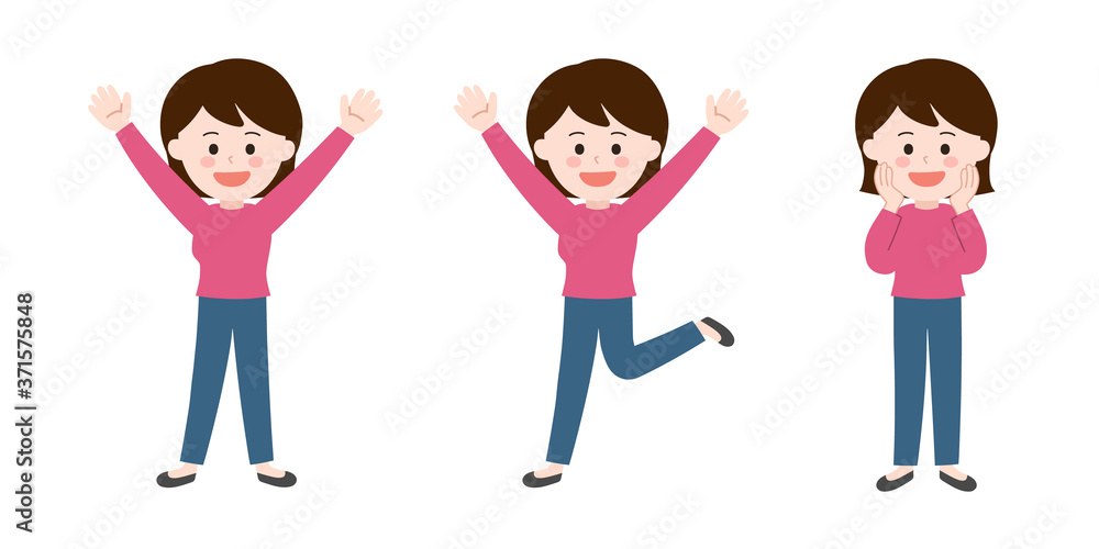 Set of rejoicing woman. Isolated on white background.