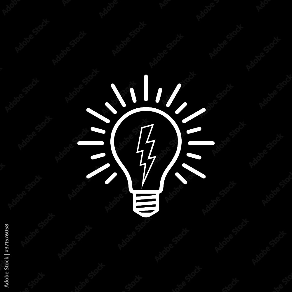 Light bulb with lightning symbol icon isolated on dark background Light bulb with lightning symbol icon isolated on dark background