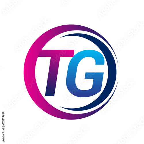 initial letter logo TG company name blue and magenta color on circle and swoosh design. vector logotype for business and company identity.