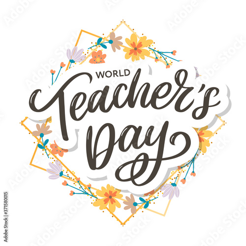 Happy Teacher's day inscription. Greeting card with calligraphy. Hand drawn lettering. Typography for invitation, banner, poster or clothing design. Vector quote.