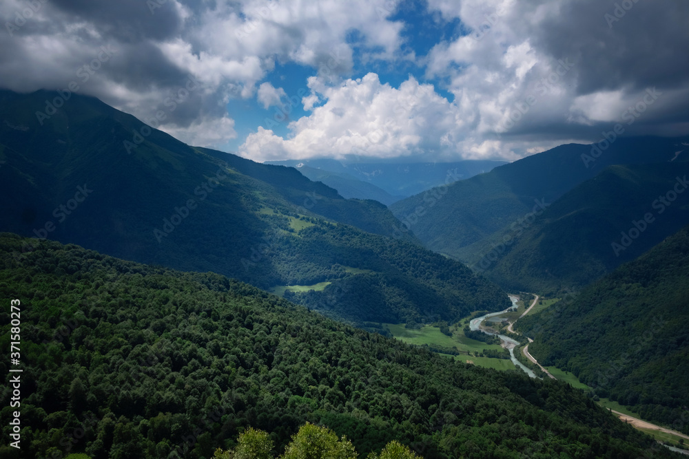 Dramatic mountain landscape, the Caucasus. Summer in the mountains