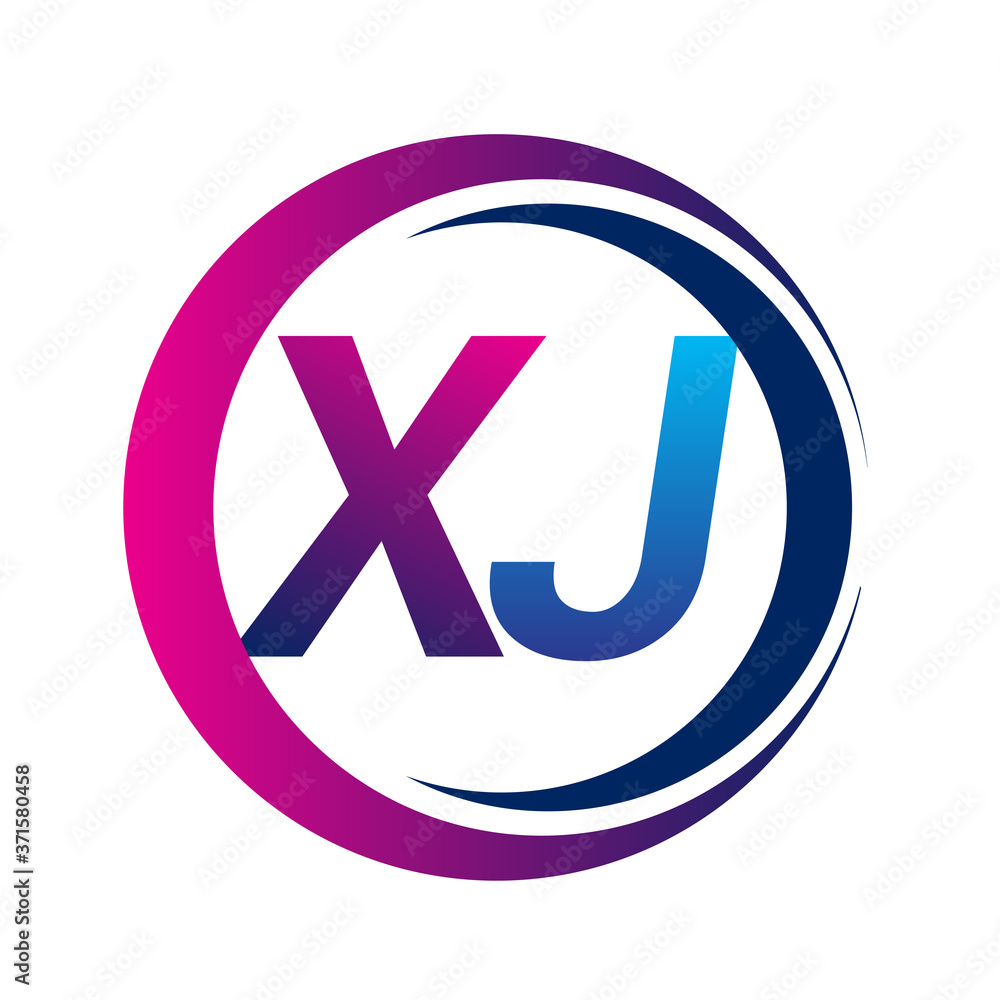 initial letter logo XJ company name blue and magenta color on circle ...