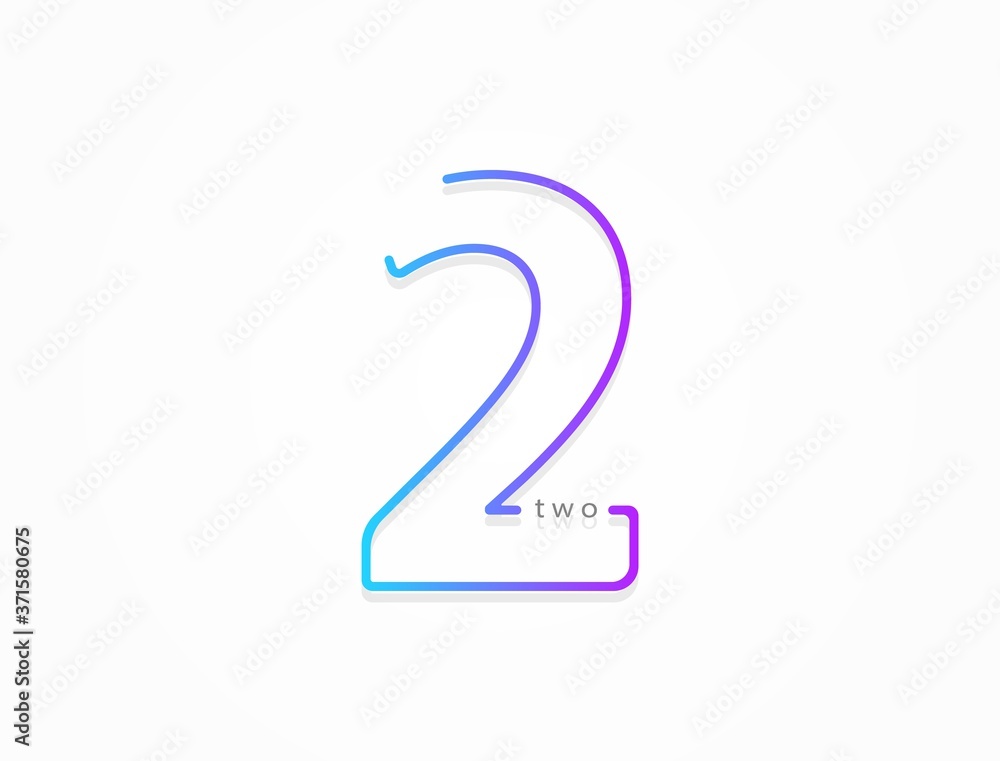 2 number, modern gradient font alphabet. Trendy, dynamic creative style design. For logo, brand label, design elements, application and more. Isolated vector illustration