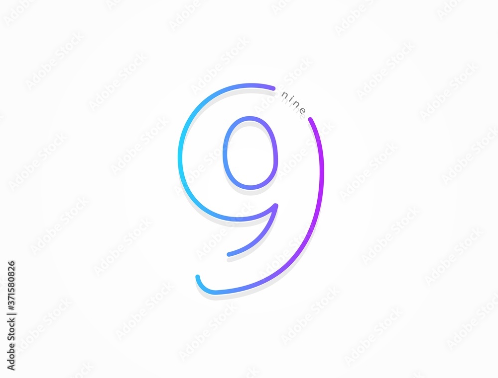 9 number, modern gradient font alphabet. Trendy, dynamic creative style design. For logo, brand label, design elements, application and more. Isolated vector illustration 9 number, modern gradient font alphabet. Trendy, dynamic creative style design. For logo, brand label, design elements, application and more. Isolated vector illustration
