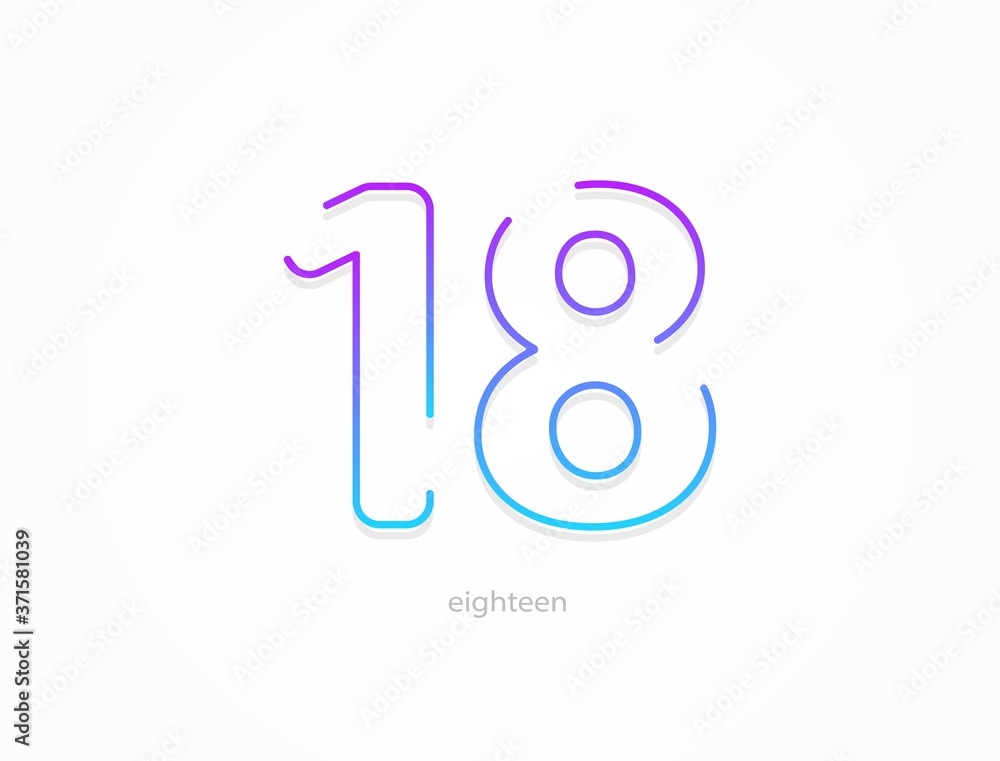 18 number, modern gradient font alphabet. Trendy, dynamic creative style design. For logo, brand label, design elements, application and more. Isolated vector illustration 18 number, modern gradient font alphabet. Trendy, dynamic creative style design. For logo, brand label, design elements, application and more. Isolated vector illustration