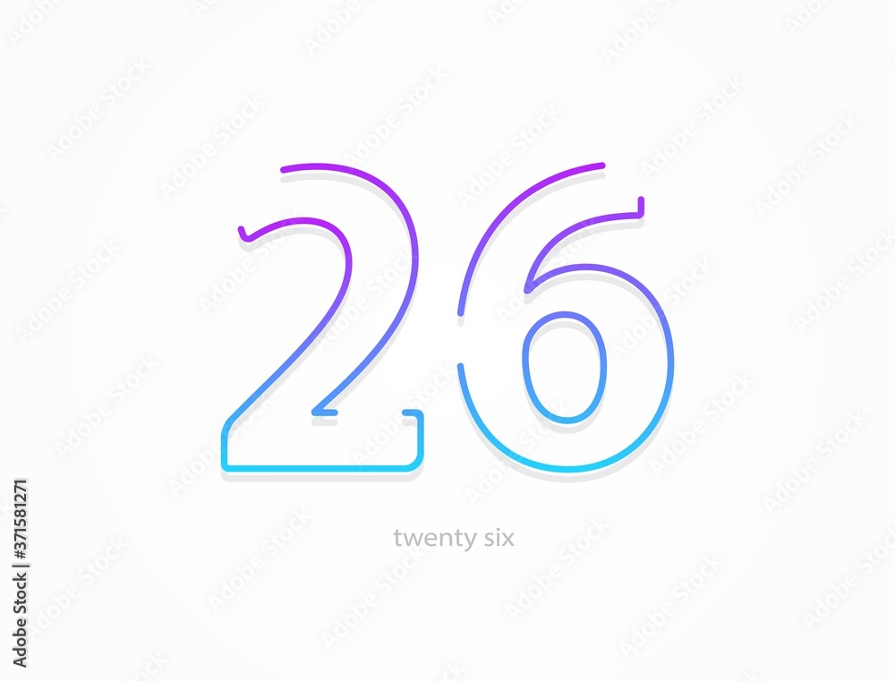 26 number, outline stroke gradient font. Trendy, dynamic creative style design. For logo, brand label, design elements, application and more. Isolated vector illustration 26 number, outline stroke gradient font. Trendy, dynamic creative style design. For logo, brand label, design elements, application and more. Isolated vector illustration