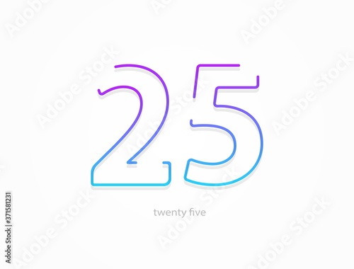 25 number, outline stroke gradient font. Trendy, dynamic creative style design. For logo, brand label, design elements, application and more. Isolated vector illustration