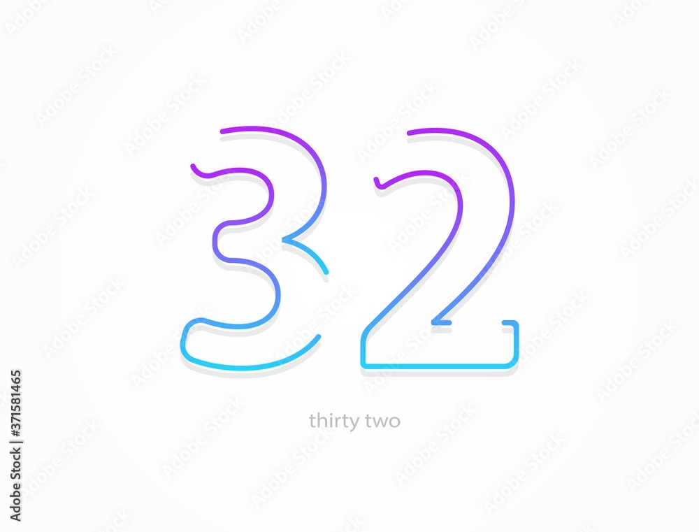 32 number, outline stroke gradient font. Trendy, dynamic creative style design. For logo, brand label, design elements, application and more. Isolated vector illustration 32 number, outline stroke gradient font. Trendy, dynamic creative style design. For logo, brand label, design elements, application and more. Isolated vector illustration