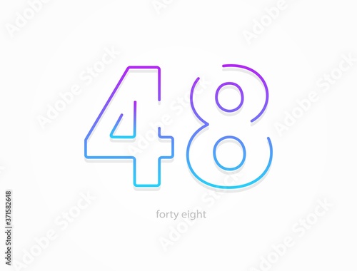 48 number, outline stroke gradient font. Trendy, dynamic creative style design. For logo, brand label, design elements, application and more. Isolated vector illustration