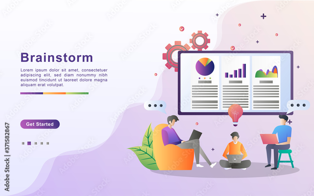 Illustration concept of Team brainstorm. Business team work, the team discuss to solve problems, find solutions for business. Flat design concept for landing page, presentation, marketing resource Illustration concept of Team brainstorm. Business team work, the team discuss to solve problems, find solutions for business. Flat design concept for landing page, presentation, marketing resource