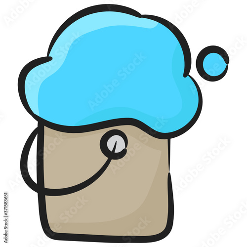
Hand drawn icon of washing bucket, detergent pail 
