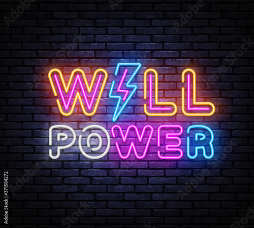 Will Power neon sign vector design template. Will Power neon banner, design element colorful modern design trend, night bright advertising, bright sign. Vector illustration